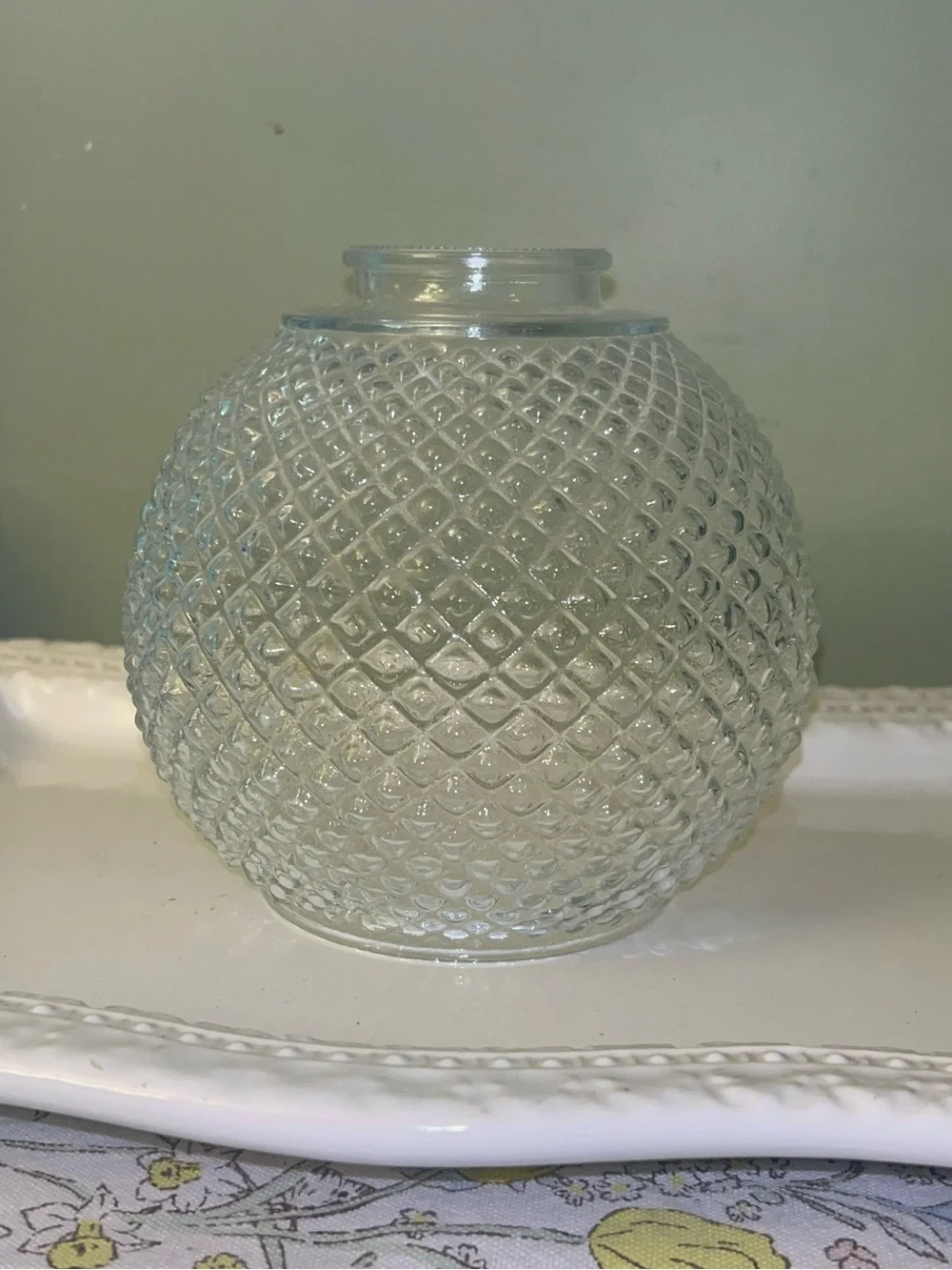 Pressed Glass Sphere Diamond Pattern Lamp/Burricane Lamp Shade Vintage